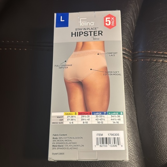 Felina Ladies'Telina Stay in Place Hipster - 5 Pack, Size L Pink Pack - Picture 10 of 11
